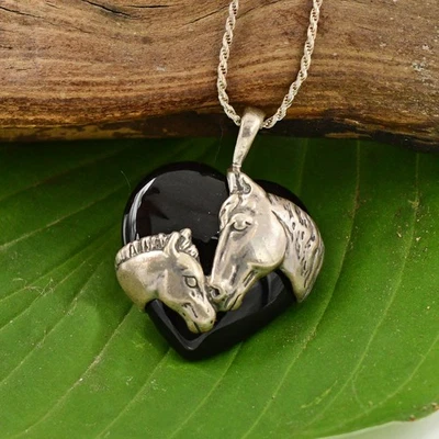 Sterling Silver 925 Onyx Gemstone Double Horse Rope Chain Necklace 24 1/4" - Image 1 of 4