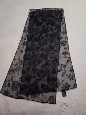 NUEVO CON ETIQUETAS DE COLECCIÓN Bufanda Mandees Shear Negro Rosa Estampado Brillante 60 pulgadas X 12 pulgadas  Foto 1 de 4