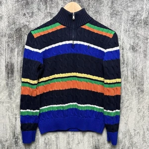 Polo Ralph Lauren maglione a righe maglia con cavo 1/4 zip ragazzo M (14-16) colorato - Foto 1 di 5