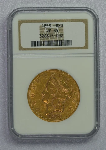 1858 $20 Liberty Gold Coin NGC graded VF35  -  Free shipping ! Cover