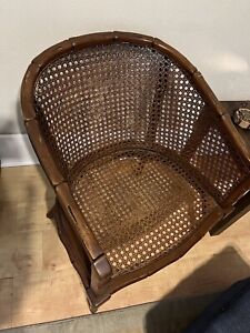 Hollywood Regency Faux Bamboo and Cane Barrel Back Armchair Buyer$Ship