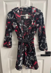 Cuddl Duds Boys Fleece Hooded Robe Black/Gray/Red Sports Size M 8/10 - Picture 1 of 6