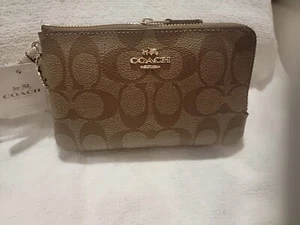 Coach Doppel-Ecke Reißverschluss Geldbörse Kalbsleder SIGNATURE ROUGE F87591 Neu Braun - Bild 1 von 4