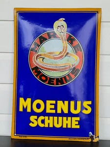 Emailschild Moenus Schuhe, gewölbt, Pyro-Email, Boos & Hahn, Ortenberg-Baden - Bild 1 von 5