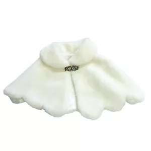 Off White Faux Fur Girls Size 0 Collar Shawl Short Cape Cinderella Metal Clasp - Picture 1 of 8