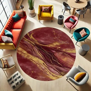 Alfombra redonda de mármol, alfombra artística dorada, alfombra abstracta, alfombra roja dorada, redonda de lujo - Imagen 1 de 12