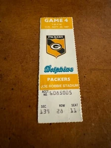 1991 Miami Dolphins Green Bay Packers Football Ticket Don Shula Win #300 - Picture 1 of 1