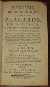 1785, EO, BELGIQUE, NOBLESSE, Recueil chronologique de tous les Placards, Édits - Imagen 1 de 12