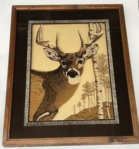 VTG Tom Cryer Lu Lus Man Cave Deer Framed Picture Reverse Image on Glass 21"x17" - Picture 1 of 7