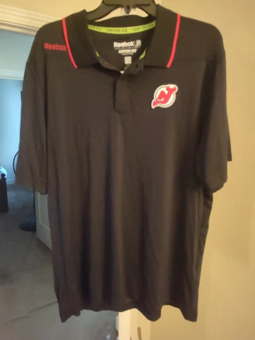 New Jersey Devils Reebok Center Ice Hockey Polo Speedwick Shirt Size Large Cover