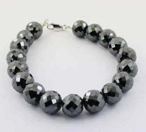 8" Black Diamond 11mm Beads 925 Bracelet Partner & Boyfriend Gift igl Certified - Picture 1 of 4