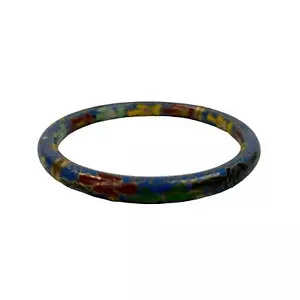 Hinged Bangle Bracelet Cloisonne Multicolor Flowers Blue Enamel Chinese Export - Picture 1 of 3