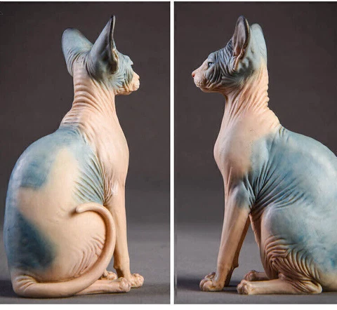 Sphinx Hairless Cat Simulation Model Animal Handmade Statue Resin Pendant 1/6 Cover