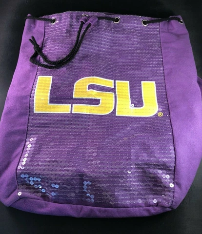 Forever Collectibles LSU Sequin Backpack Book Bag Purple Canvas Louisiana State Cover