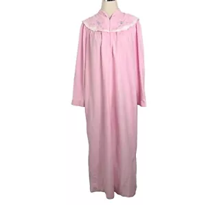 Lindsay Sarah Vintage Robe Womens Large Pink Embroidered Flannel Velour Granny - Picture 1 of 8