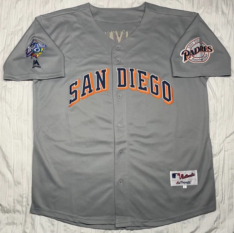 PADRES JERSEY 19 TONY GWYNN SIZE L-3XL GRAY 1998 WORLD SERIES SAN DIEGO STITCHED Cover