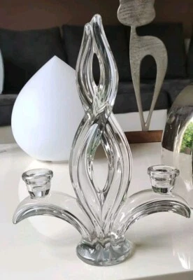 Chandelier 2 feux de lumière, cristal/Art Vannes France/Design Fleur Lys/Flamme - Photo 1/4