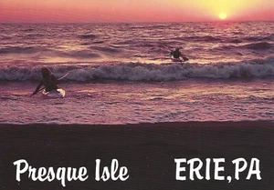 Postcard LAKE ERIE sunset kayaking Erie Pennsylvania Presque Isle - Picture 1 of 2