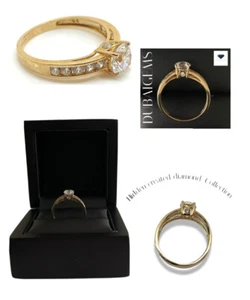 Anello in oro giallo 9 kt con spalle solitario pietra nascosta creata con diamanti misura N - Foto 1 di 10