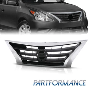 Chrome With Black Front Grille Upper Bumper Grill For Nissan Versa 2015-2019 - Picture 1 of 10