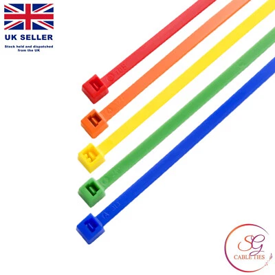 FLUORESCENT COLOUR CABLE TIES NYLON PLASTIC YELLOW GREEN BLUE ORANGE PINK - Image 1 of 2