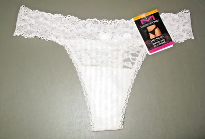MAIDENFORM~S 5~DMESLT~Pink / Ivory Stripe Sexy Must Haves Floral Lace Thong - Image 1 of 4