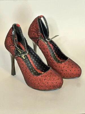Tacones altos de lunares rojos brillantes negros, Bettie Page talla 8, excelente estado Foto 1 de 4