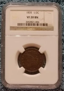 Medio centavo 1835, NGC muy fino, VF-20 - Imagen 1 de 3