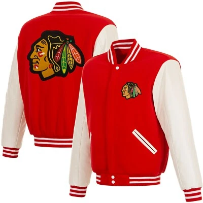 NHL Chicago Blackhawks Reversible Fleece Jacket PVC Sleeves  Patches Logo Red - Image 1 of 4