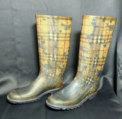 Botas de lluvia Burberry Splash Splatter Check negras para mujer talla 10 40 Italia Foto 1 de 4
