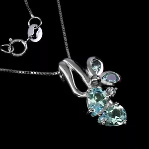 Valentine 925 Argento Pera Topazio Blu 7x5mm Finto Zirconia Cubica Ape Collana - Foto 1 di 10