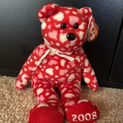 2008 Ty ( Heart- Of- Flutter ) Beanie Baby Bear Valentines Day Beanie Baby - Image 1 of 4
