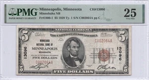 Minnehaha NB de MINNEAPOLIS, MN $5.00 1929 PMG 25 Carta 13096 - Imagen 1 de 2
