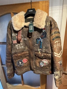 Ralph Lauren Leather Shearling Fur Graphic Bomber Jacket / Coat - Rrp £3,000+ - Picture 1 of 24