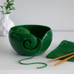 Green Yarn Bowl Resin Holder for Knitting & Crochet - 6" x 3.5" Thread Organizer - Picture 1 of 2