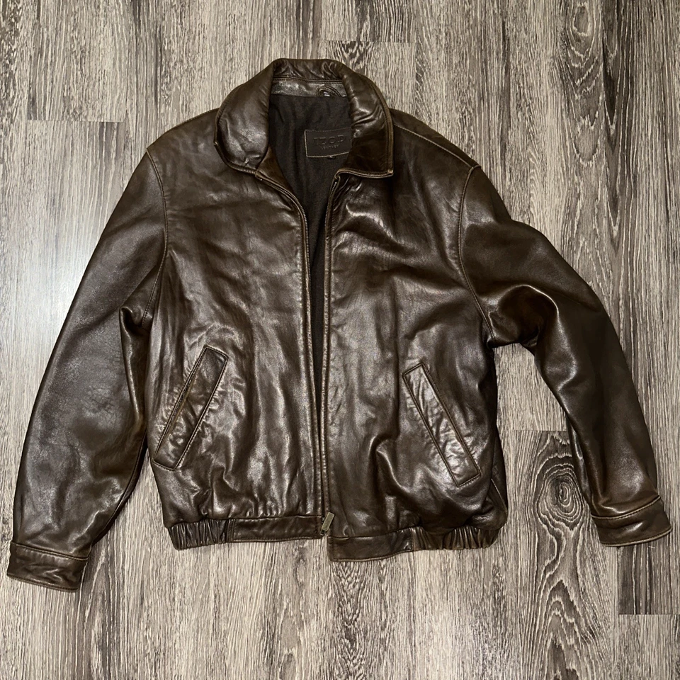 Chaqueta de cuero marrón IZOD para hombre talla L grande Foto 1 de 4