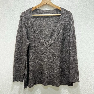 Eileen Fisher Wool Linen Silk V-Neck Sweater Brown Womens Medium Coastal Relaxed - Image 1 of 4