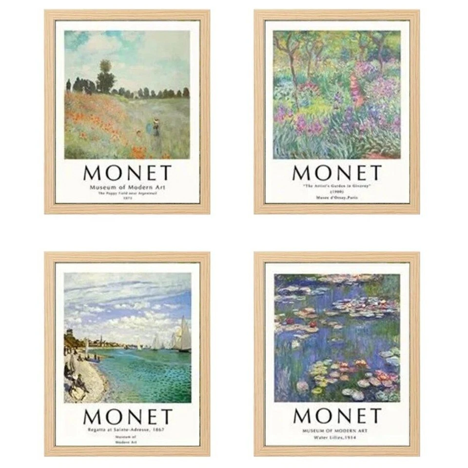 Claude Monet Water Lilies Nature Art Posters Framed Prints 4 Vintage Style - Image 1 of 3