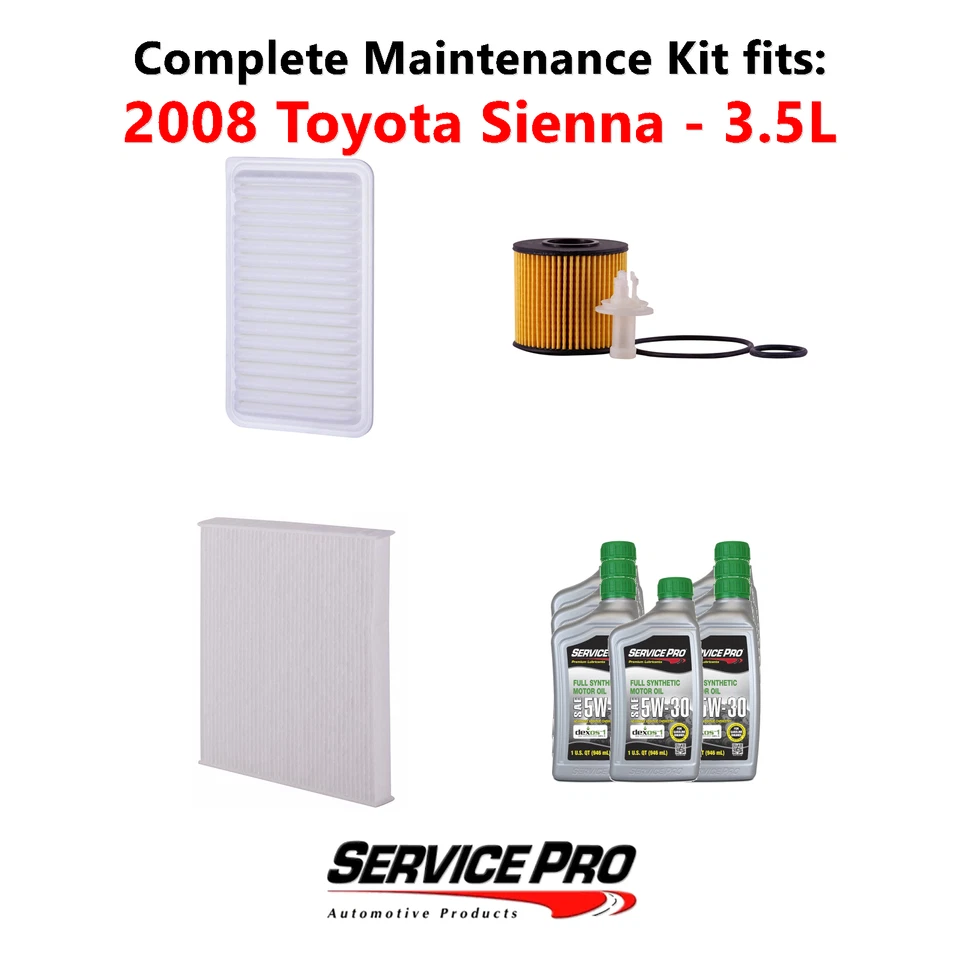 2008 Toyota Sienna 3.5L Complete Oil, Air & Cabin Filter Kit (5W-30) Foto 1 de 4