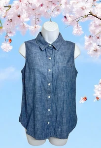 Tommy Hilfiger ärmelloses Damenhemd Chambray Denim Knopfleiste Größe Small Oberteil - Bild 1 von 7