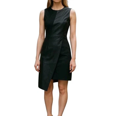 Vestido BCBGMaxAzria Talla XS Negro Sin Mangas Asimétrico Imitación Gamuza Cuero Nuevo Foto 1 de 4