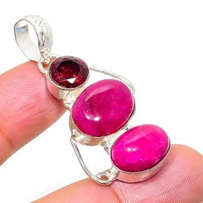 Kashmir Ruby(Simulated) Garnet Gemstone Jewelry Pendant 1.89" X-Mas Gift q820 - Image 1 of 2