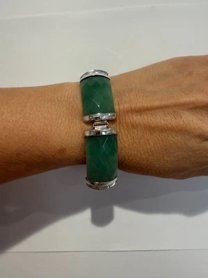 Genuine Green Aventurine Faceted Segment Style 925 Silver Bracelet 8 Inch - Image 1 of 4