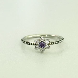 Pandora 925 Sterling Silver Forget Me Knot Purple Clear CZ Flower Ring Size 7 - Picture 1 of 9