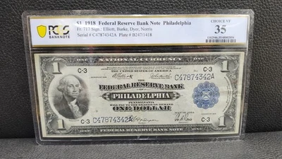 SC 1918 $1 Fr.717 Philadelphia, PA FRBN PCGS 35 CHOICE VF - Image 1 of 4