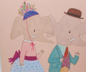 ELEFANTENPAAR #1 Rosalind Welcher signiert Original Kunst um 1960-70er Panda Drucke - Bild 1 von 10