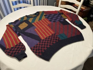Vintage 90s Structure Sweater Size XL Cotton/Ramie Color Block Multi Color - Picture 1 of 9