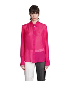 NUEVA Camisa Helmut Lang Fucsia Seda Gasa Transparente Abotonada Talla M Nueva con Etiquetas $350 - Imagen 1 de 20