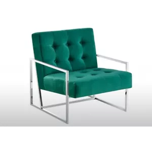 Velvet Upholstered Accent Armchair, Chrome Frame, Tufted Livingroom Chair, Green - Picture 1 of 2