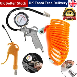 3 Pcs Tyre Inflator CAR Air Compressor Recoil Hose Line Tool Duster Gun Kit - Picture 1 of 8